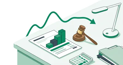 Illustration of a regulator's desk with an electricity bill, a rate schedule and a small gavel, Pakistan theme